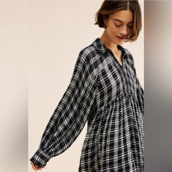 NWT Oversized Free People Hoffman Mini Dress Oversized black combo - Picture 8 of 13